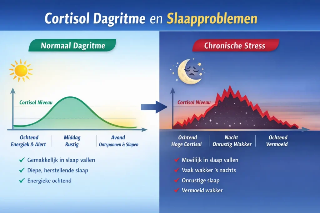 infographic cortisol dagritme en slaapproblemen door chronische stress